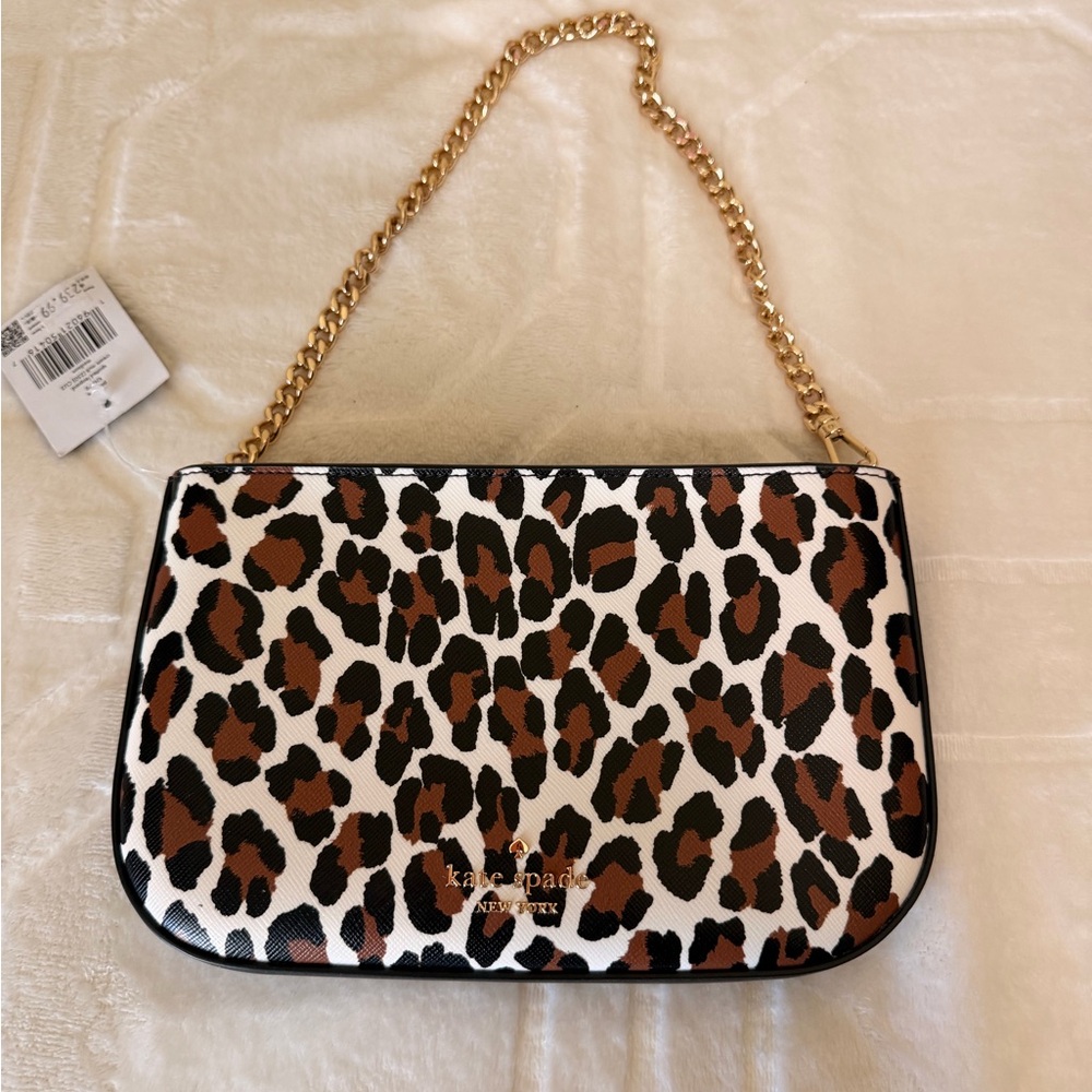 Kate Spade Animal Print Shoulder Bag with Gold Chain NWT